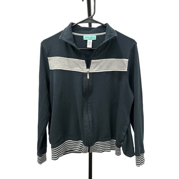 Silverwear New York Medium Zip Up Jacket Striped Trim Pockets Sz M - Picture 1 of 8